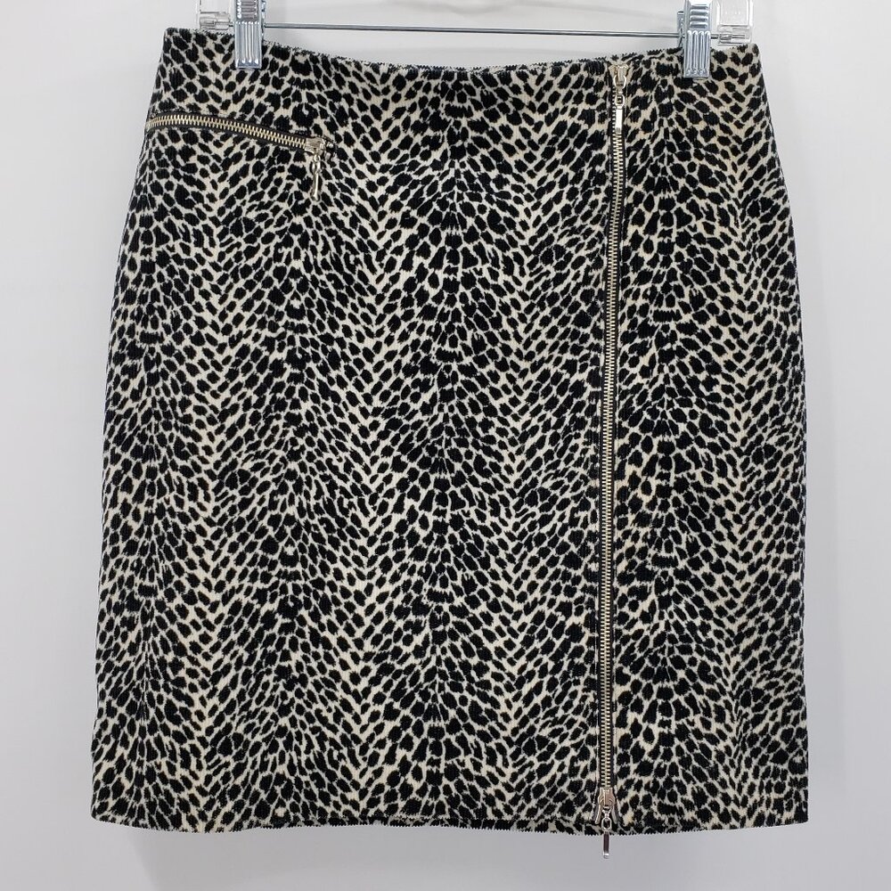 Randy Kemper Corduroy Skirt Size 8 Animal Print Cream Black Full Zip Made In NYC